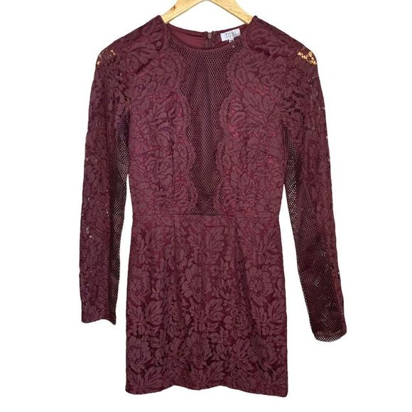 Tobi Raven Lace Bodycon Mini Dress Wine Red | Size Small - Picture 4 of 7